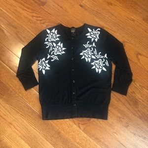 Ann Taylor Black Cardigan w Appliqué